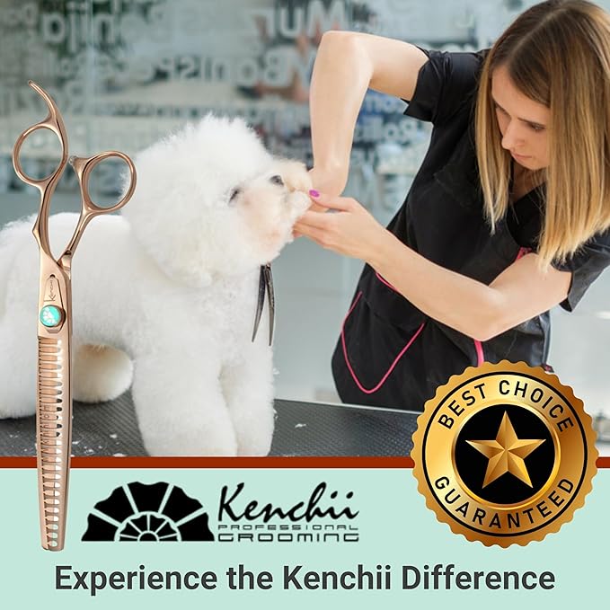 Kenchii Rose Dog Grooming Scissors, 25 Tooth Blending Shears, Dog Scissors for Grooming, Ergonomic Design for Comfort and Precision, Heavy Duty, Durable and Sharp