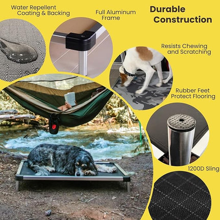 K9 Ballistics Chew Proof Elevated Cooling Dog Bed - Made for Aggressive Chewers, Virtually Indestructible, Ripstop Fabric with No Padding, Pre-Assembled - Large, Obsidian Black Ripstop