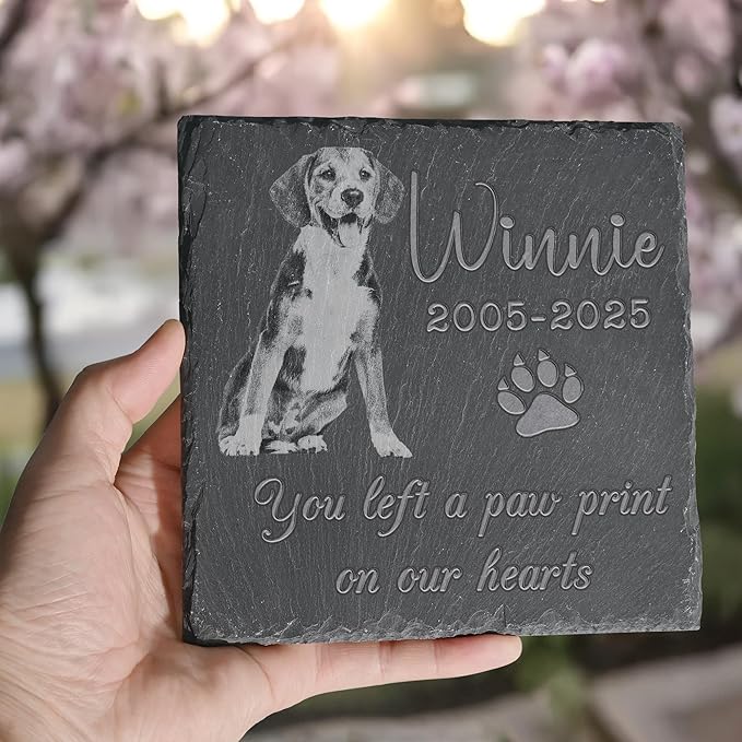 Pet Memorial Stone, Dog Memorial Stone, Dog Memorial Gifts for Loss of Dog, Pet Memorial Gifts, Loss of Pet Sympathy Gift, in Loving Memory Pet - Paw Prints on Our Hearts - Square