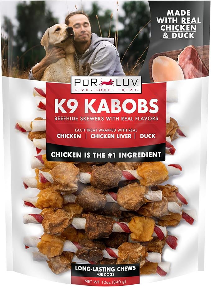 Dog Treats, K9 Kabobs Made with Real Chicken, Duck, and Sweet Potato, 12 Ounces, Dog Snacks, Healthy, Easily Digestible, Long-Lasting, High Protein Treat, Satisfies Urge to Chew