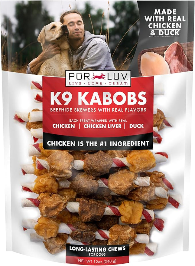 Pur Luv Dog Treats, K9 Kabobs Made with Real Chicken, Duck, and Sweet Potato, 12 Ounces, Dog Snacks, Healthy, Easily Digestible, Long-Lasting, High Protein Treat, Satisfies Urge to Chew