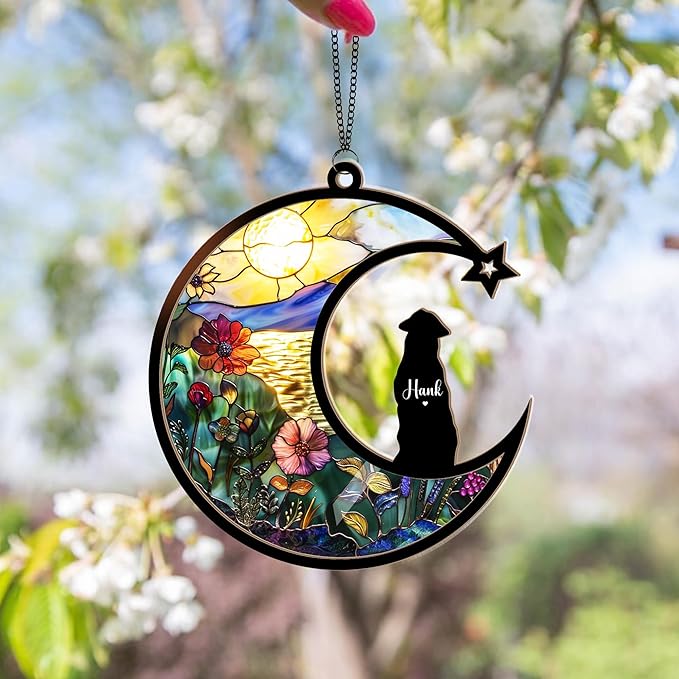 Personalized Pet Memorial Suncatcher – Custom Dog Cat Suncatcher with Name and Breed for Up to 3 Pets, Sympathy Gift for Pet Loss, Memorial Gift for Dog and Cat Lovers