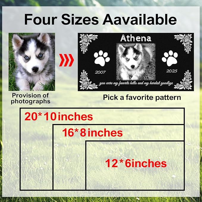 Pet Memorial Stones for Dogs & Cats, Personalized Dog Memorial Plaques for Pet Grave Stones for Outdoor - Cats Headstones, Tombstones for Grave Markers with Photo (Middle)