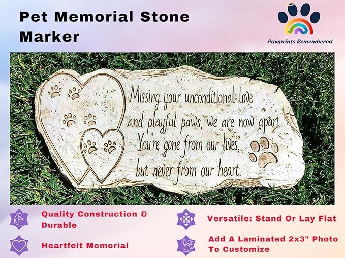 Pet Memorial Stone Marker for Dog or Cat - for Outdoor Garden, Backyard, or Lawn. Pet Grave Headstone Tombstone - Loss of Pet Gift - Made of Weatherproof Resin