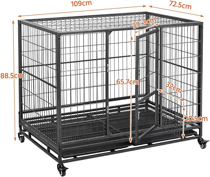 Yaheetech Dog Crate 43-inch Heavy Duty Metal Dog Cage Collapsible Open Top Pet Kennel w/Double Doors & Prevent Escape Locks/Lockable Wheels/Double Tray Indoor Outdoor, Black