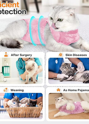 Cat Recovery Suit After Surgery, Cat Recovery Wear for Abdominal Wounds Cat Onesie Cone E-Collar Alternative,Pink L