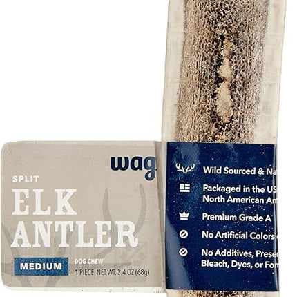 Amazon Brand - Wag Split Elk Antler, Naturally Shed, Long Lasting for Aggressive Chewers, Medium (Best for Dogs 15-30 lbs)
