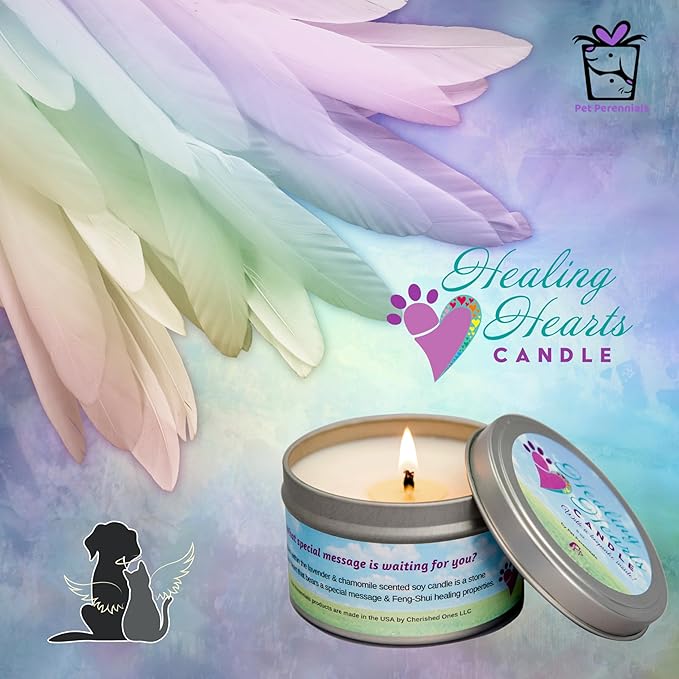 Pet Perennials Cat Memorial Candle – Cat Bundle Healing Hearts Pet Memorial Candle with Keepsake Heart Stone & Card – Candles for Grief, Sympathy, and Remembrance