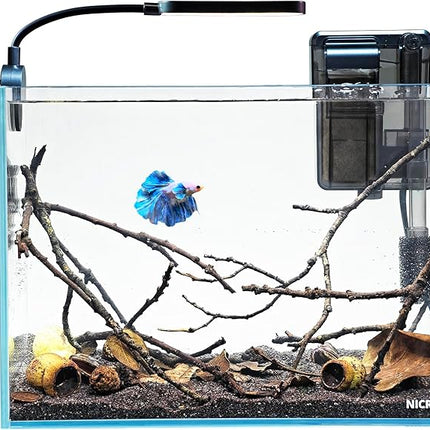NICREW 2.5 Gallon Nano Nature Aquarium Kit, Ultra-Clear Rimless Desktop Fish Tank with Light and Filter, Perfect for Small Fish, Shrimp, or Betta, Basic Version, Clear