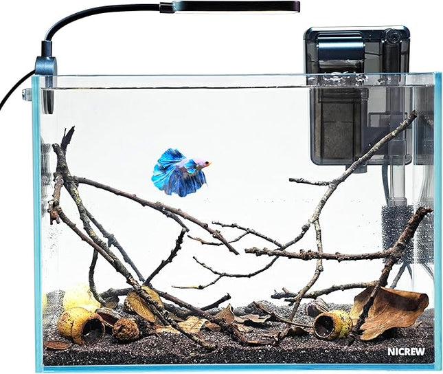 NICREW 2.5 Gallon Nano Nature Aquarium Kit, Ultra-Clear Rimless Desktop Fish Tank with Light and Filter, Perfect for Small Fish, Shrimp, or Betta, Basic Version, Clear
