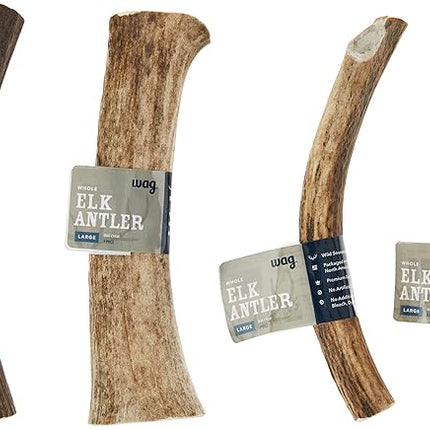 Amazon Brand - Wag Dog Elk Antler Chew, Naturally Shed, Whole, Large 8-9.5 inches, Long Lasting for Aggressive Chewers, Best for Dogs 30-45 lbs, 3.60 Ounce (Pack of 1)