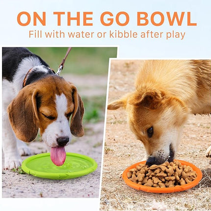 Prime Pets Dog Flying Disc, 2 Pack, 7 Inch, Durable Dog Toys, Nature Rubber Floating Flying Saucer for Water Pool Beach, Orange and Green