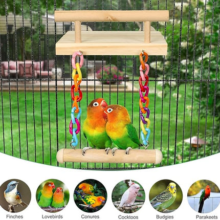 Bird Perches Cage Toys Parrot Wooden Platform Play Gyms Exercise Stands with Acrylic Wood Swing Ferris Wheel Chewing for Animals Green Cheeks, Baby Lovebird, Chinchilla, Hamster Budgie