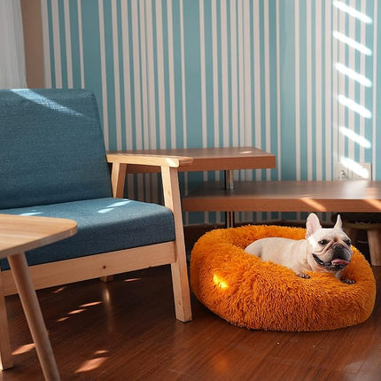 Calming Dog Bed - 23 Inch Orange Anti-Anxiety Donut Bed for Small & Medium Dogs, Washable & Fits up to 25 lbs