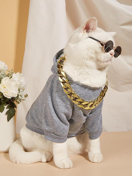 QWINEE 3Pcs Dog Hoodie Cat Apparel Dog Custume Set with Necklace and Sunglasses Pet Clothes for Puppy Small Medium Dogs Cats Grey XXL