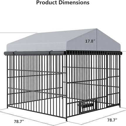 Large Outdoor Dog Kennel with Roof, 6.6’ x 6.6’ x 6.4’ Metal Pet Enclosure, UV & Weatherproof, Spacious Dog Run with Adjustable Feeders Suitable for Dogs, Chickens, Rabbits & More