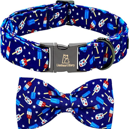 Lionheart glory American Flag Dog Collar 4 of July Independence Patriotic Dog Bow Collars Heavy Duty Adjustable Soft Collar with Bowtie for Small Dogs Pet Gift