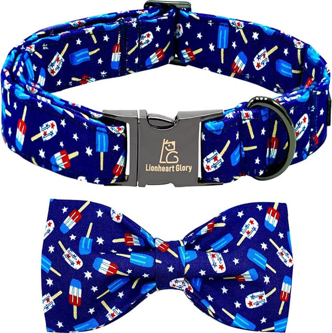 Lionheart glory American Flag Dog Collar 4 of July Independence Patriotic Dog Bow Collars Heavy Duty Adjustable Soft Collar with Bowtie for Small Dogs Pet Gift