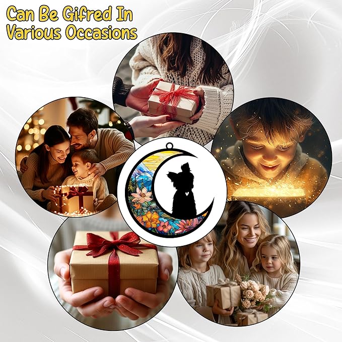 Yorkshire Terrier Memorial Suncatcher, Personalized Dog Loss Gift with Name & Date, Rainbow Bridge Remembrance for Yorkie Dog Lover, Sympathy Pet Bereavement Gifts, Hanging Window Decor