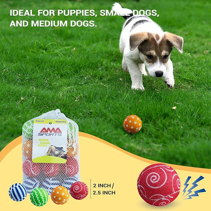 AMA SPORT Squeaky Tennis Balls for Dogs 12 Pack 2.0" Small Tennis Balls for New Puppy Small Dog Toys for Fetch, Exercise, Outdoor Play