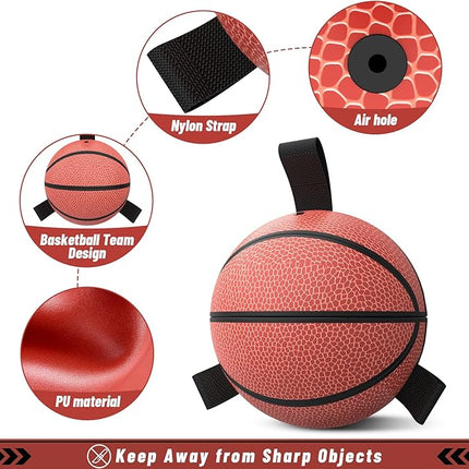 QDAN Dog Ball Basketball Toys, Balls with Straps, Dog Water Toy Pool Toys for Small Medium Dogs (6 Inch)
