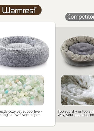 Calming Dog Bed - Donut Washable Large Size Round Pet Bed for Dogs and Cats, 36 inches Anti-Slip Fluffy Faux Fur Plush Cat Bed, Anti-Anxiety Cushion with Anti-Slip Bottom