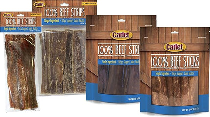 Cadet 100% Beef Strip Long Lasting Chews for Dogs, Single Ingredient Beef Esophagus Dog Treats, Natural High Protein Rawhide Alternative for Small & Large Dogs, 8 Ounce