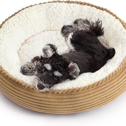Love's cabin Round Donut Cat and Dog Cushion Bed, 25in Pet Bed for Small or Medium Dogs, Anti-Slip & Water-Resistant Bottom, Soft Durable Fabric Pet Beds, Washable Calming Cat Bed Camel Stripe