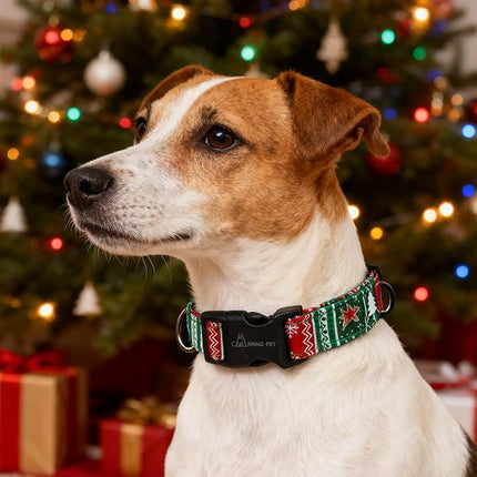 ARING PET Christmas Dog Collar, Cute Red Green Folk Snowflake Pet Collars with Quick Release Buckle for Puppy Small Medium Large Boy Girl Dogs-M
