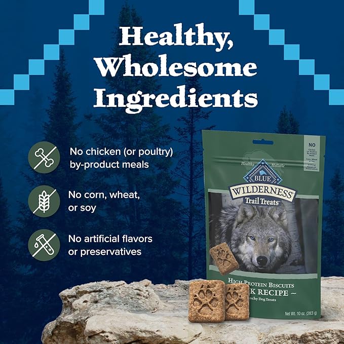Blue Buffalo Wilderness Trail Treats High Protein Grain Free Dog Biscuits Crunchy Dog Treats, Duck Recipe, 10-oz Bag