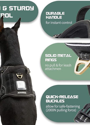 BUMBIN Tactical Dog Harness for Large Dogs No Pull, Famous TIK Tok No Pull Dog Harness, Fit Smart Reflective Pet Walking Harness for Training, Adjustable Dog Vest Harness with Handle Black L