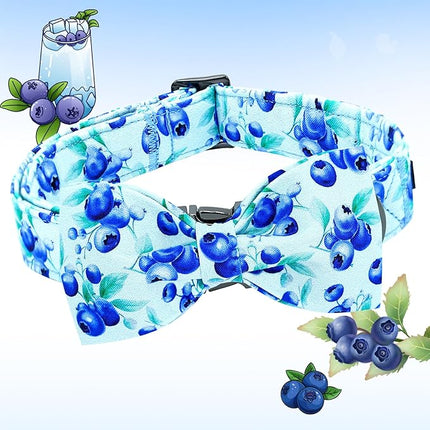 Lionheart glory Dog Bow Collar Blueberries Print Collars for Small Dogs, Spring Summer Cute Duty Adjustable Dog Collar with Bowtie Pet Collars Bows Pet Gift