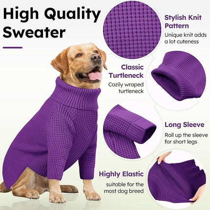 Queenmore Dog Sweaters for Small Dogs Male, Turtleneck Fall Pet Sweaters, Waffle KnitSweater for Doggie, Cat Sweater Puppy Coat, Purple XS