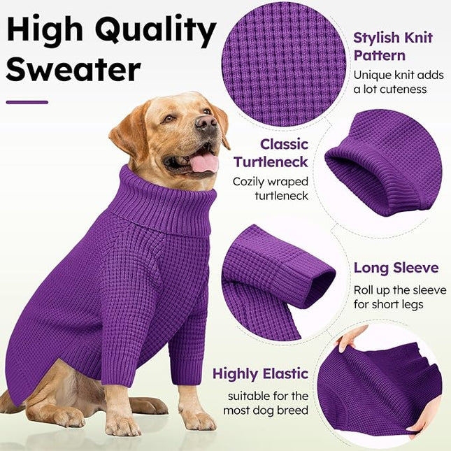 Queenmore Dog Sweater for Large Breeds, Long Sleeve Warm Dog Sweaters, Turtleneck Knitted Pullover Pet Clothes, XL Dog KintSweater, Cat Knitwear, Purple XL