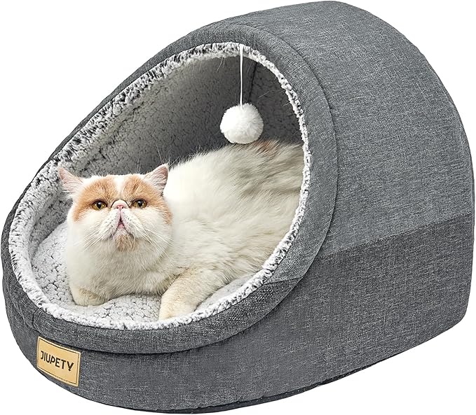 Jiupety Cute Cat Beds for Indoor Cats, Cat Cave Bed for Kittens, Burrowing Puppy Bed with Anti-Slip Bottom, Washable Removable Cushion, L(19"x17"x16"), Dark Gray
