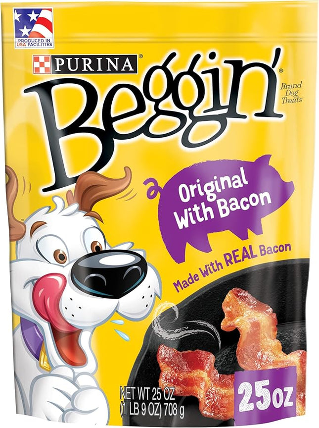 Purina Beggin' Strips Dog Treats, Original With Bacon Flavor - (Pack of 4) 25 oz. Pouches