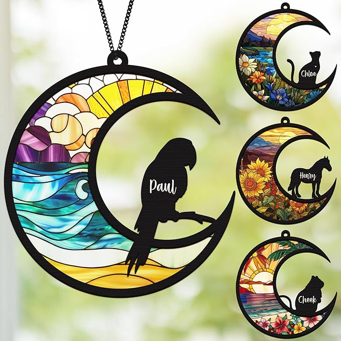 Personalized Pet Memorial Suncatchers Custom Name Passing Away Remembrance Keepsake for Loss of Pets Dog Cat Bird Bereavement Sympathy Gift for Pet Lovers Décor Garden Window Outdoor Hanging