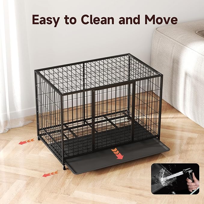 38 Inch Dog Crates for Meidum Small Dogs,Metal Wire Cages Dog Kennels Pet Cage with Double-Door,Removable Tray,for Small Medium Dogs