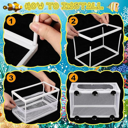 2 Pieces Fish Tank Breeder Net Mesh Breeder Box Fish Hatchery Isolation Separation Net Plastic Frame Fry Hatchery Incubator Mesh Breeding Box with Suction Cup for Aquarium