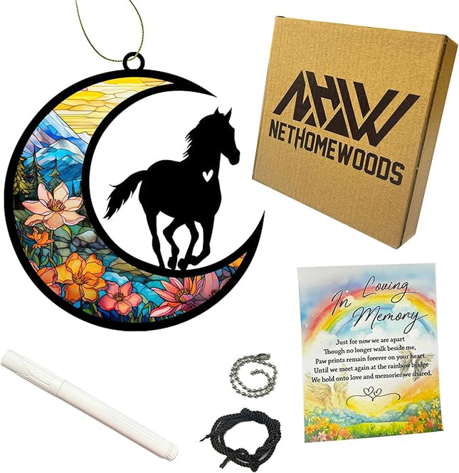 Horse Memorial Suncatcher, Personalized Pet Loss Gift with Name & Date, Sympathy Rainbow Bridge Remembrance, Horse Lover Bereavement Gifts, Hanging Window Decor & Ornament