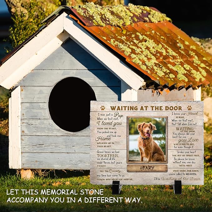 Dog Memorial Gifts for Loss of Dog or Cat, Personalized Dog Memorial Stone with Photo Name for Remembrance Cat Passing Gift for Pet Lovers (5.9INCH* 7.9INCH, style1)