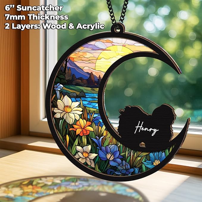 6'' Coton De Tulear Dog Memorial Suncatcher Personalized Name Dog Breed Pet Ornament Window Car Hanging Sympathy Gift for Loss of Pet Passed Away Remembrance Gift for Dog Lovers SCD-B11-6-30