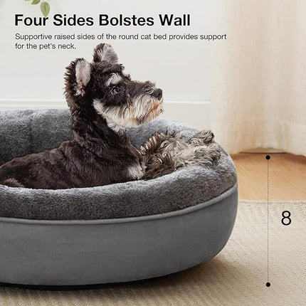 Love's cabin Round Donut Cat and Dog Cushion Bed, 25in Pet Bed for Small or Medium Dogs, Anti-Slip & Water-Resistant Bottom, Soft Durable Fabric Pet Beds, Washable Calming Cat Bed Solid Grey