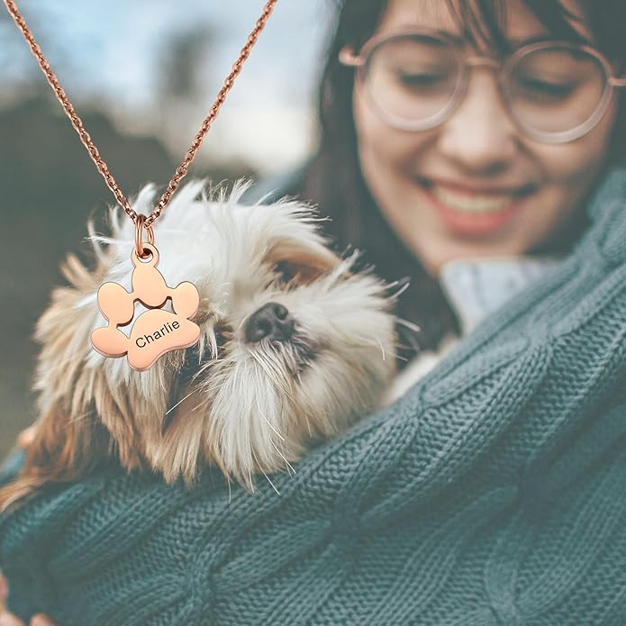 MeMeDIY Personalized Paw Print Necklace for Women Engraved Name Dog Paw Necklace Stainless Steel/925 Sterling Silver Paw Necklace Pet Memorial Necklace 1-4 Cat Paw Print Necklace