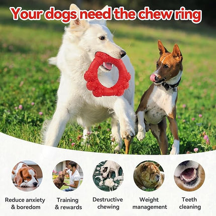 Indestructible Dog Chew Toys for Aggressive Chewers, Super Chewer Toys for Medium Large Dogs, Interactive Ring Toy, Heavy Duty Teething Toys