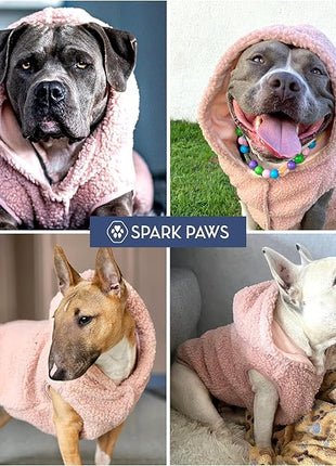 Spark Paws Fleece Dog Jacket, Hooded Sweater Vest, Warm Coat for Winter - Suitable for Small Medium Large XL XXL Breeds - Pink - 4XL