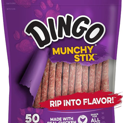 Dingo Rawhide Munchy Stix for Dogs, Rawhide Chews Made with Real Chicken, 50 Count