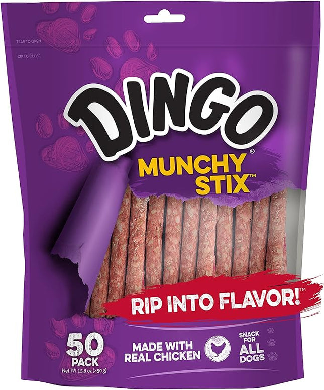 Dingo Rawhide Munchy Stix for Dogs, Rawhide Chews Made with Real Chicken, 50 Count