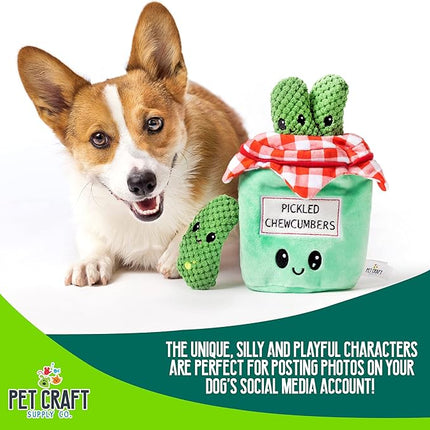 Pet Craft Supply Hide and Seek Plush Dog Toys Crinkle Squeaky Interactive Burrow Activity Puzzle Chew Fetch Treat Hiding Brain Stimulating Cute Funny Toy Bundle Pack -Pickles, for Medium Breeds
