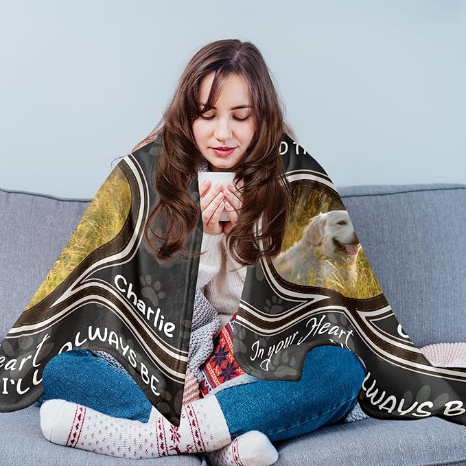 WFR Personalized Pet Memorial Throw Blanket with Photo-Pet Memorial Gifts for Dogs Cats Loss of Dog Sympathy Gift Bereavement Remembrance Passing Away Gifts,Pet Picture Blanket (1-Heart Photo)